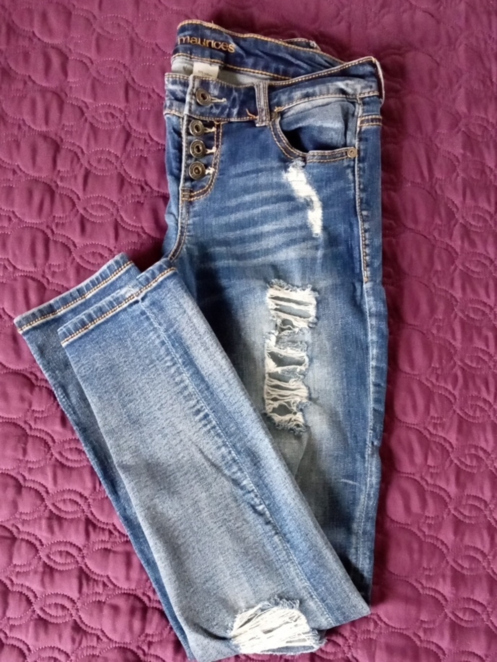 *3/$10* Maurices Distressed Skinny Jeans with Button Fly